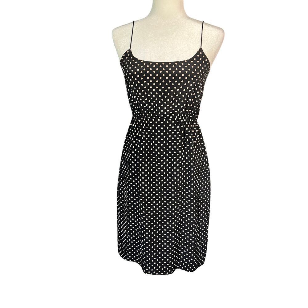 J.Crew‎ Woman’s Black Polka Dot Blouson Silk Sleeveless Dress- Size 0
